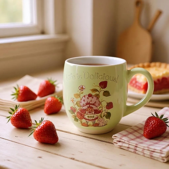 Green Ceramic Mug with Strawberry Shortcake Design 15oz - Picture 5 of 5